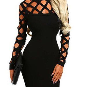 Black Cutout Long Sleeve Bodycon Dress